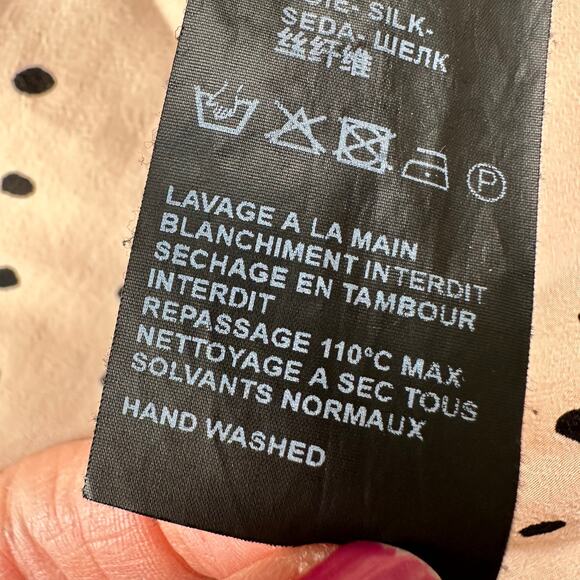 The Kooples Top 2 Pink Black Frilly Polka Dot Mod Retro Preppy Classic Silk - Picture 7 of 12